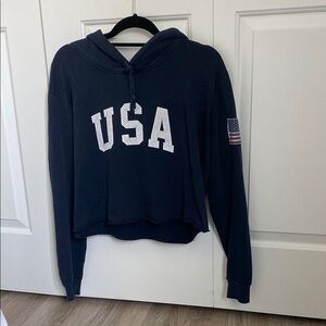 Navy Blue USA Women's Cropped Hoodie Sweatshirt